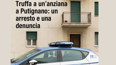 Auto della Polizia di Stato durante arresto per truffa a un’anziana a Putignano