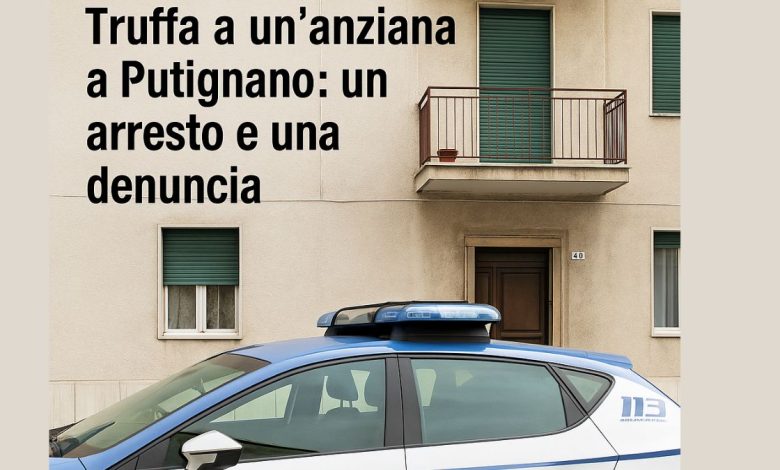 Auto della Polizia di Stato durante arresto per truffa a un’anziana a Putignano