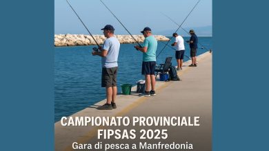 Gara di pesca sportiva al Campionato provinciale FIPSAS 2025 a Manfredonia.