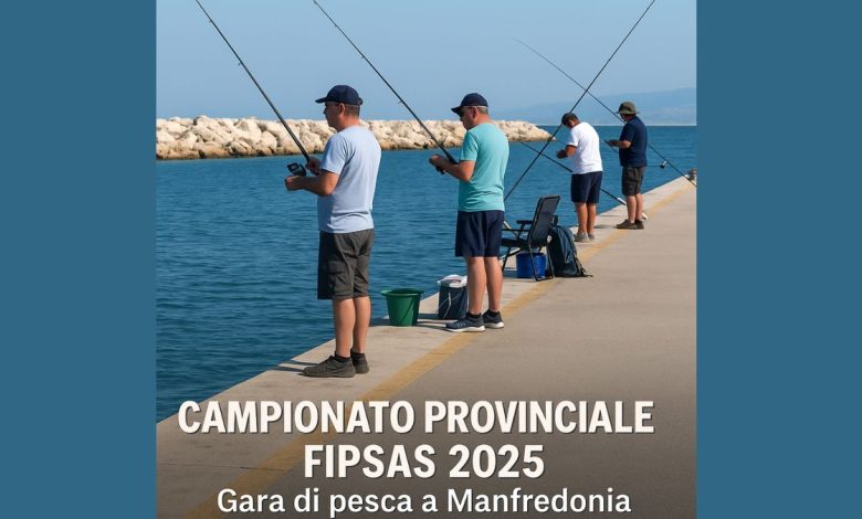 Gara di pesca sportiva al Campionato provinciale FIPSAS 2025 a Manfredonia.