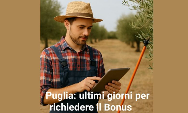 Giovane agricoltore in Puglia che richiede il Bonus Agricoltori 2025