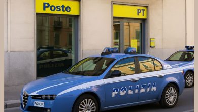 Polizia di Stato davanti a ufficio postale di Bari dopo rapina