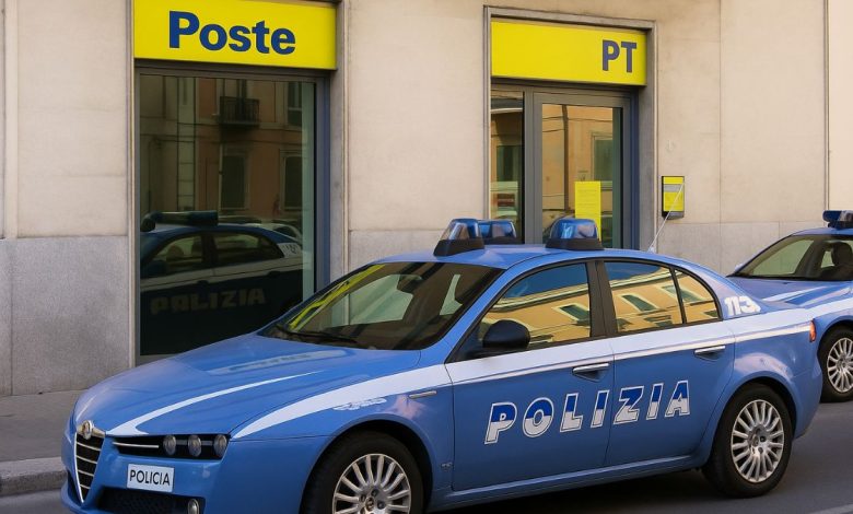 Polizia di Stato davanti a ufficio postale di Bari dopo rapina