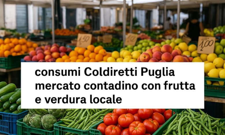 consumi Coldiretti Puglia mercato contadino con frutta e verdura locale