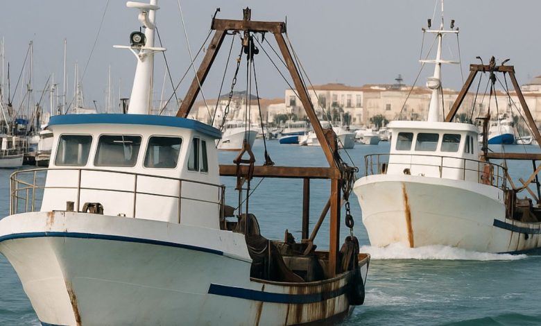pescherecci a Manfredonia durante sospensione pesca vongole e raccolta cannolicchio