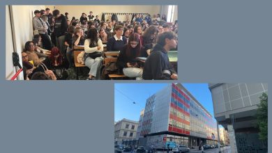 studenti in protesta per le aule sovraffollate all’Università di Bari durante il blocco delle lezioni