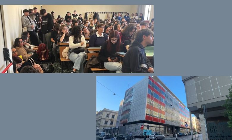studenti in protesta per le aule sovraffollate all’Università di Bari durante il blocco delle lezioni