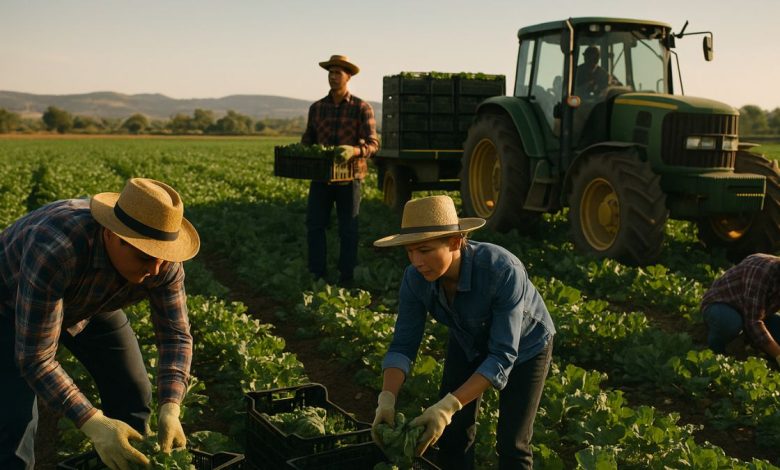 Lavoratori agricoli in Puglia impegnati nelle attività nei campi