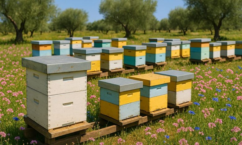 Salvaguardia api in Puglia con alveari e fioriture locali