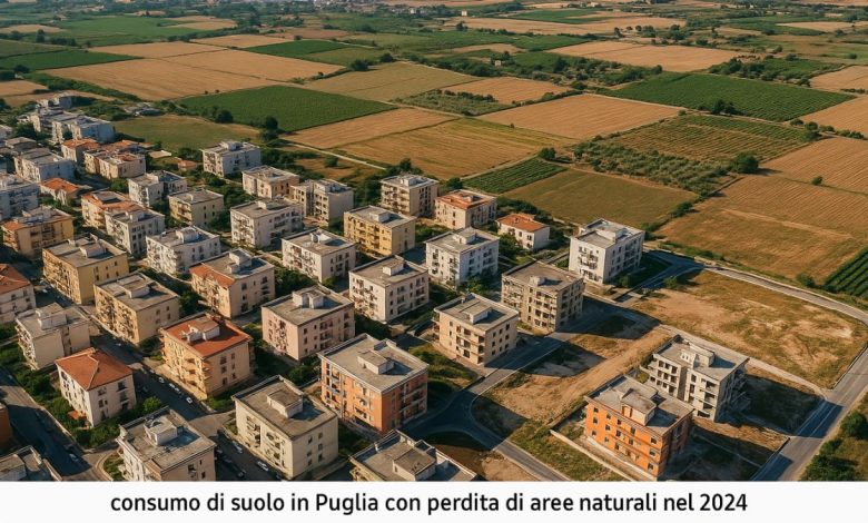 consumo di suolo in Puglia con perdita di aree naturali nel 2024