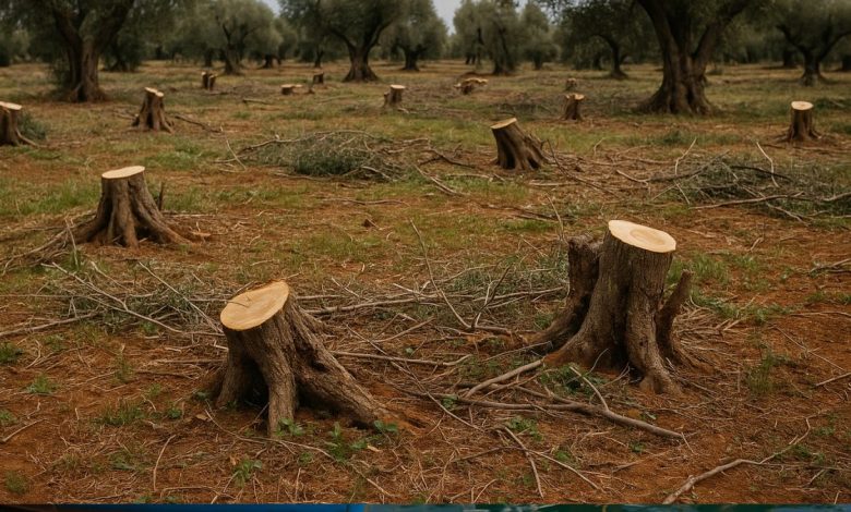 Danni causati dalla criminalità in Puglia con ulivi tagliati