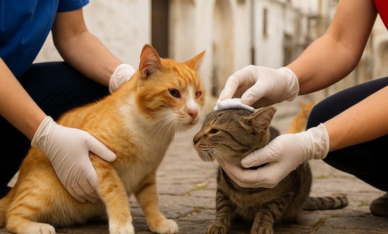colonia felina e gatto ferito a Ostuni durante indagini del caso