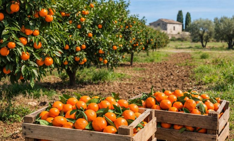Agrumeto in Puglia con clementine mature dopo il calo di produzione denunciato da Coldiretti
