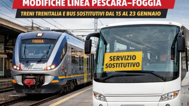“Modifiche linea Pescara–Foggia: treni Trenitalia e bus sostitutivi dal 15 al 23 gennaio”