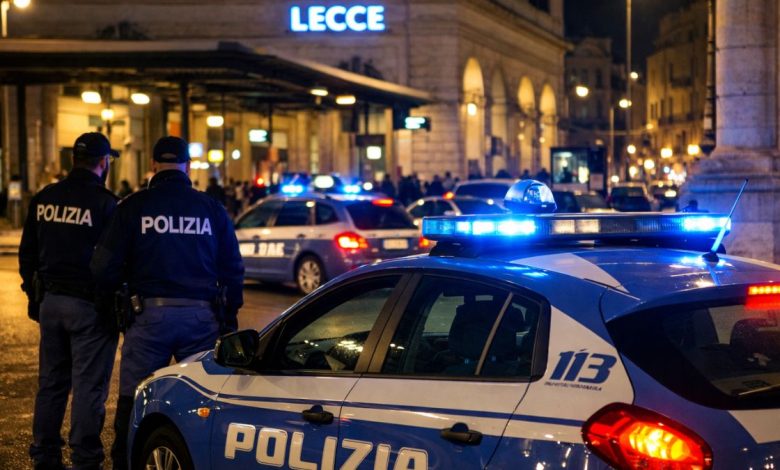 Pattuglia della Polizia di Stato durante controlli straordinari nel Salento a Lecce