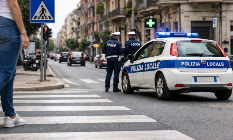 Sicurezza stradale a Taranto, attraversamento pedonale e Polizia Locale in servizio