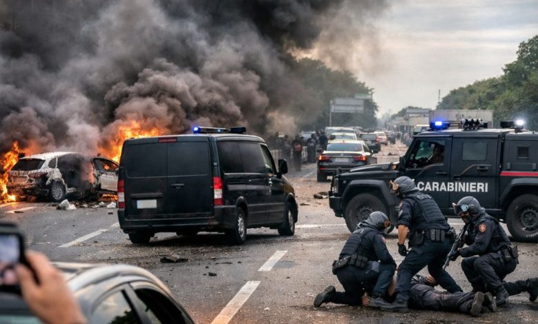 Immagine illustrativa ricostruita digitalmente dell’assalto al portavalori nel Brindisino, utilizzata come copertina a fini informativi