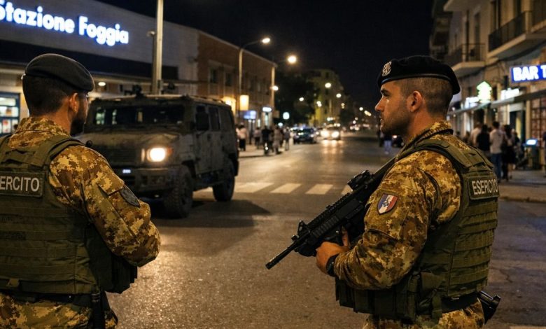Pattuglia dell’Esercito in presidio nel Quartiere Ferrovia di Foggia durante l’operazione Strade Sicure