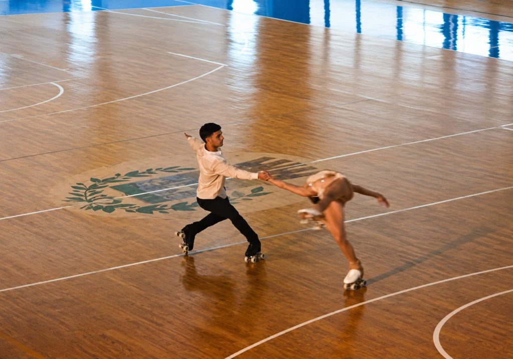 Gioia Fiori e Danilo Galeo durante l'esibizione a Dante on Skates al Palazzetto dello Sport di Martina Franca