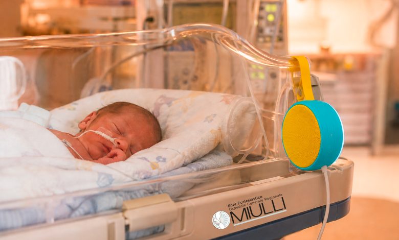 Un neonato prematuro in incubatrice nella Terapia Intensiva Neonatale, con la presenza rassicurante dei genitori.